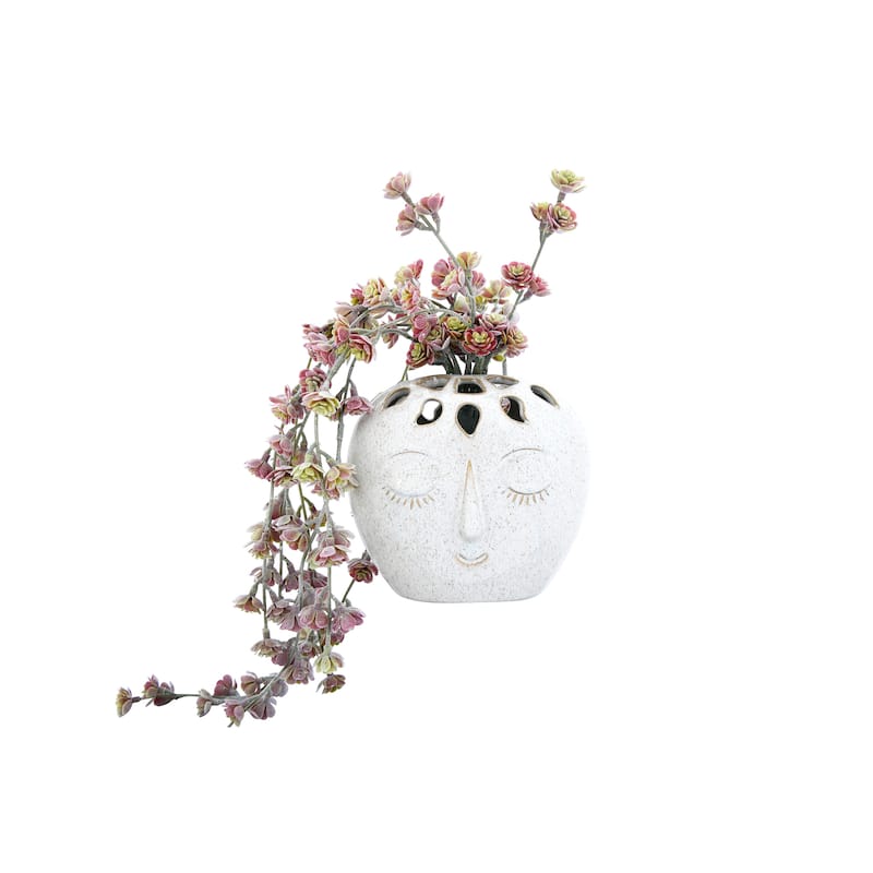 5.75"H Stoneware Vase with Multiple Openings, Embossed Face & Reactive